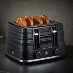 Swan 4 Slice Black Toaster