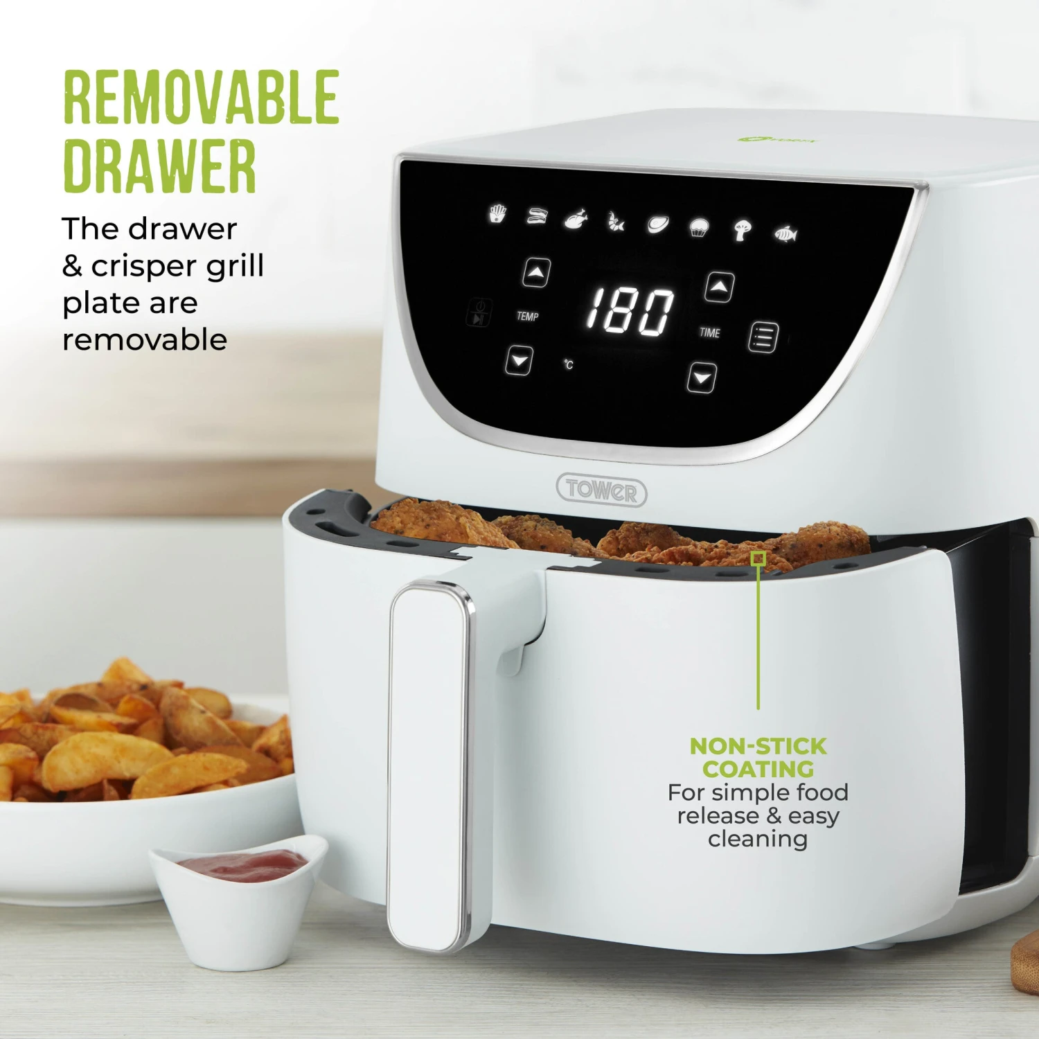 Tower T17127WHT Fryer Single 6 L Stand-alone 1700 W Hot Air Fryer White 5 Tower T17127WHT Fryer Single 6 L Stand-alone 1700 W Hot Air Fryer White - Image 5