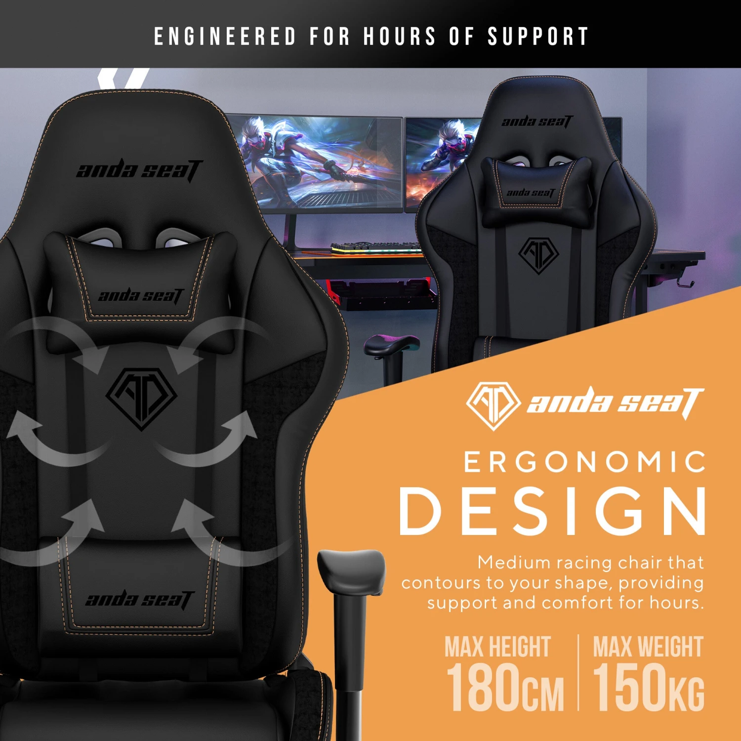 Anda Seat Jungle 2 PC Gaming Chair Upholstered Padded Seat Black, Yellow 16 Anda Seat Jungle 2 PC Gaming Chair Upholstered Padded Seat Black, Yellow - Image 16