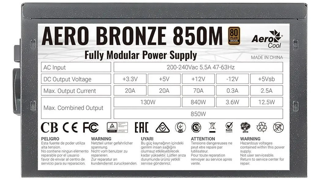 Aerocool Aero Bronze 850M Power Supply Unit 850 W 20+4 Pin ATX Black 1 Aerocool Aero Bronze 850M Power Supply Unit 850 W 20+4 Pin ATX Black