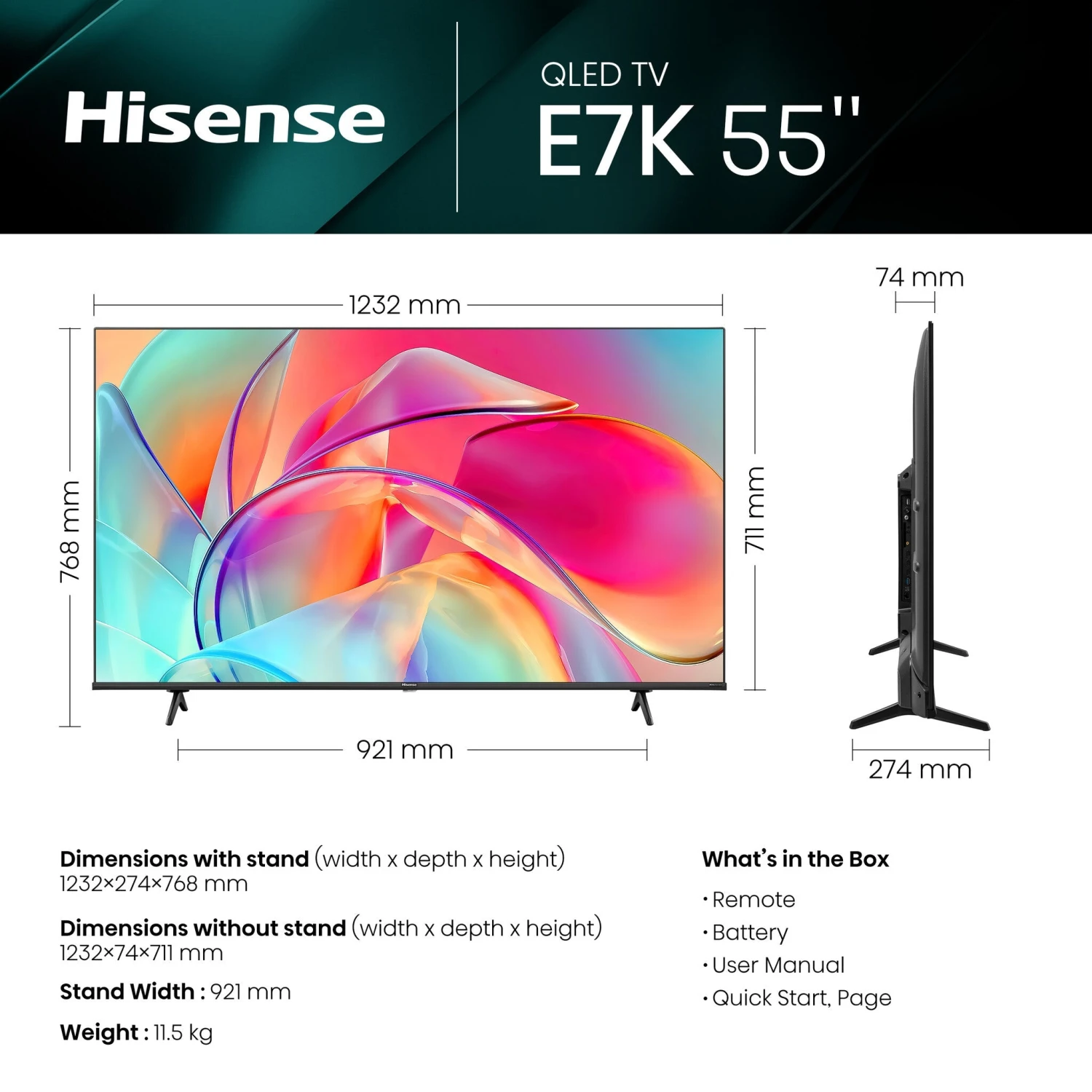 Hisense 55E7KQTUK 55" Smart 4K Ultra HD HDR QLED TV With Amazon Alexa 11 Hisense 55E7KQTUK 55" Smart 4K Ultra HD HDR QLED TV With Amazon Alexa - Image 11
