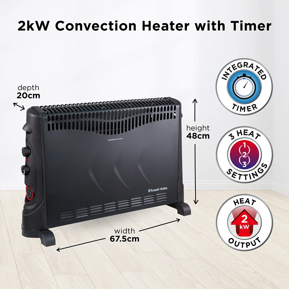 Russell Hobbs RHCVH4002B 2kW Convection Heater With Timer In Black 4 Russell Hobbs RHCVH4002B 2kW Convection Heater With Timer In Black - Image 4