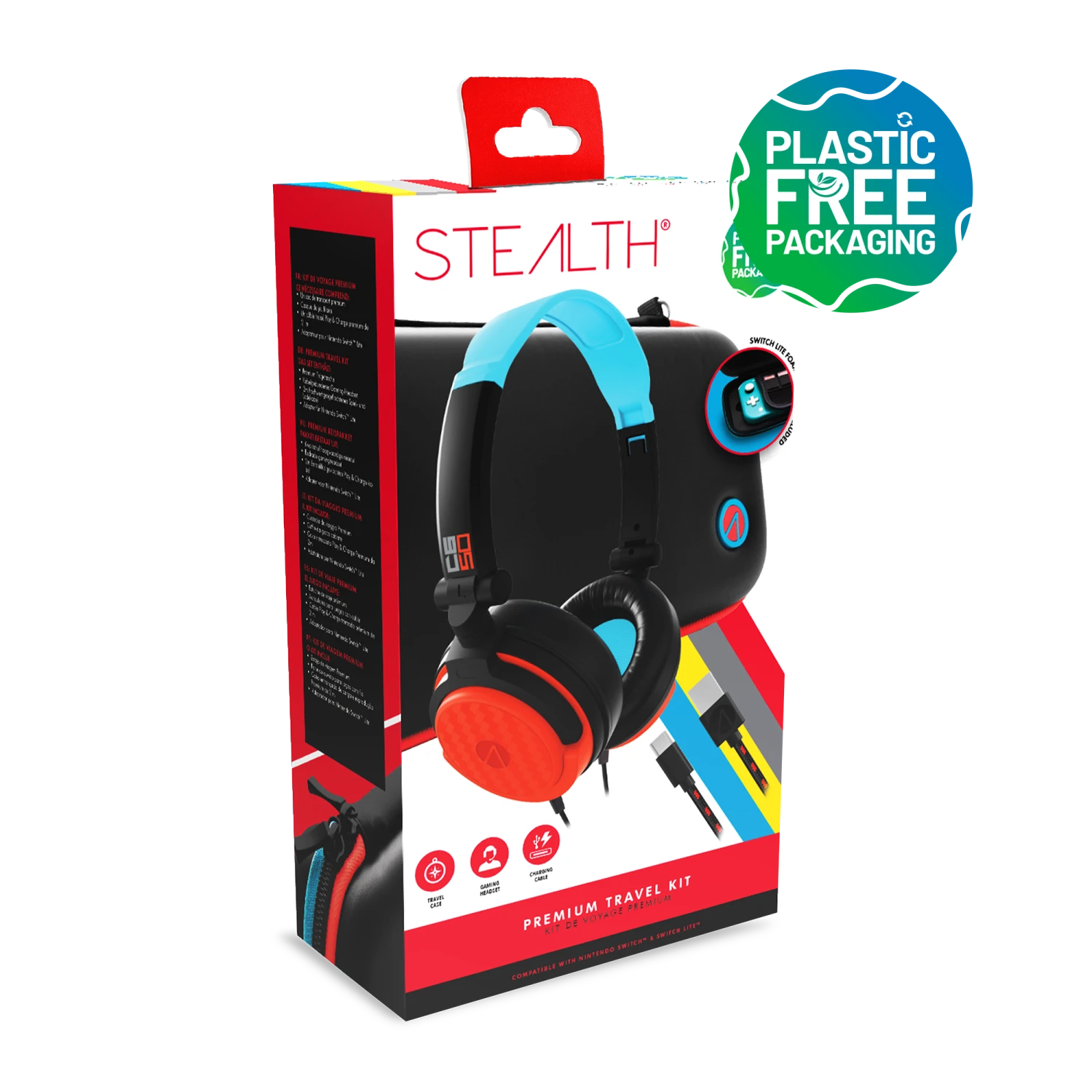 Stealth Premium Travel Kit For Nintendo Switch, Switch Lite & OLED - Gaming Headset, Braided Cable & Travel Case - Neon Red And Blue 1 Stealth Premium Travel Kit For Nintendo Switch, Switch Lite & OLED - Gaming Headset, Braided Cable & Travel Case - Neon Red And Blue